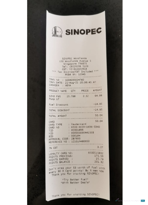 Download Sinopec corporation payment receipt Photoshop template
